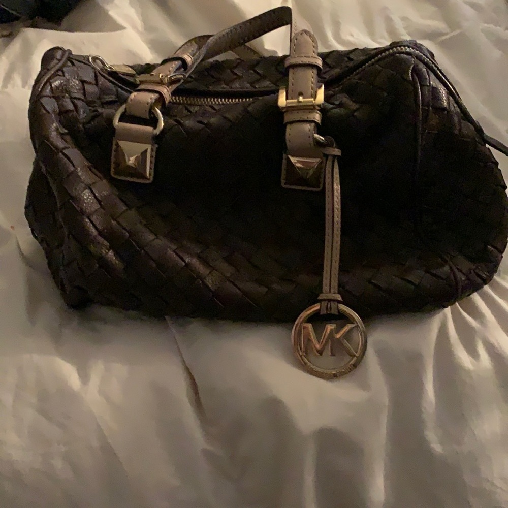 Brown and gold Michael Kors woven bag